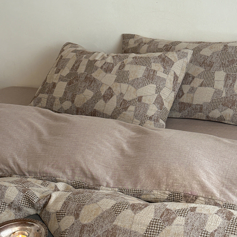 Luxuriöses stonewashed Baumwoll-Bettwäsche-Set mit geometrischer Jacquard-Textur