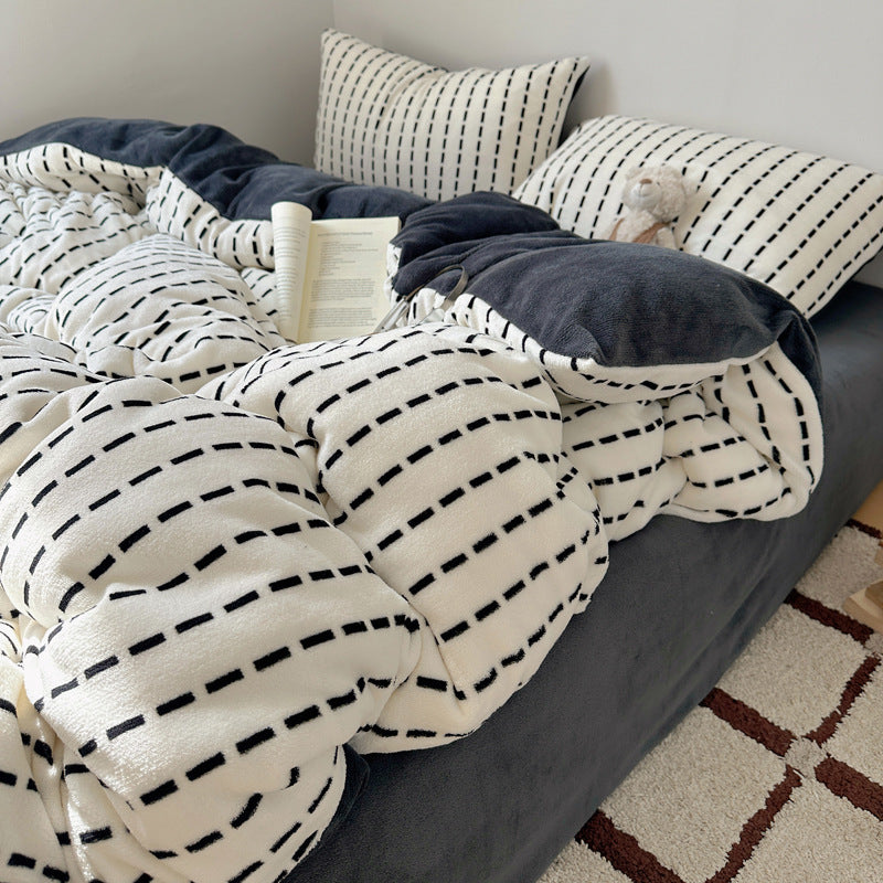 Premium Weiche Gestreifte Fleece Bettwäsche Set