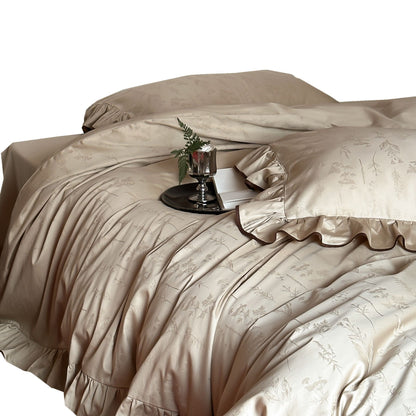 Luxuriöse Satin-Bettwäsche mit floralem Jacquard und Kontrastpaspel