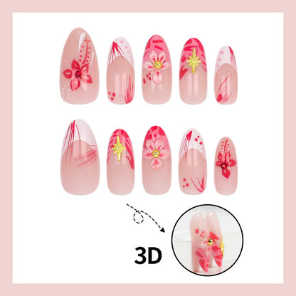 Kunstnagelset mit floralen Designs und 3D-Verzierungen Brehn