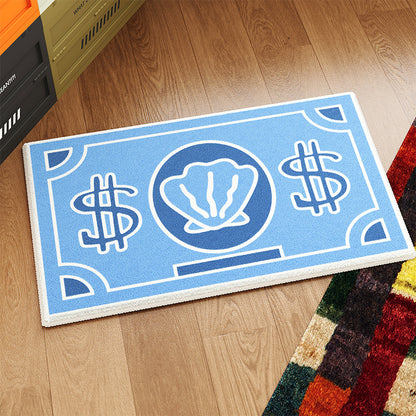 Absorbent Non-Slip Decorative Entrance Doormat with Graphic Dollar-Bill & Seashell Motif