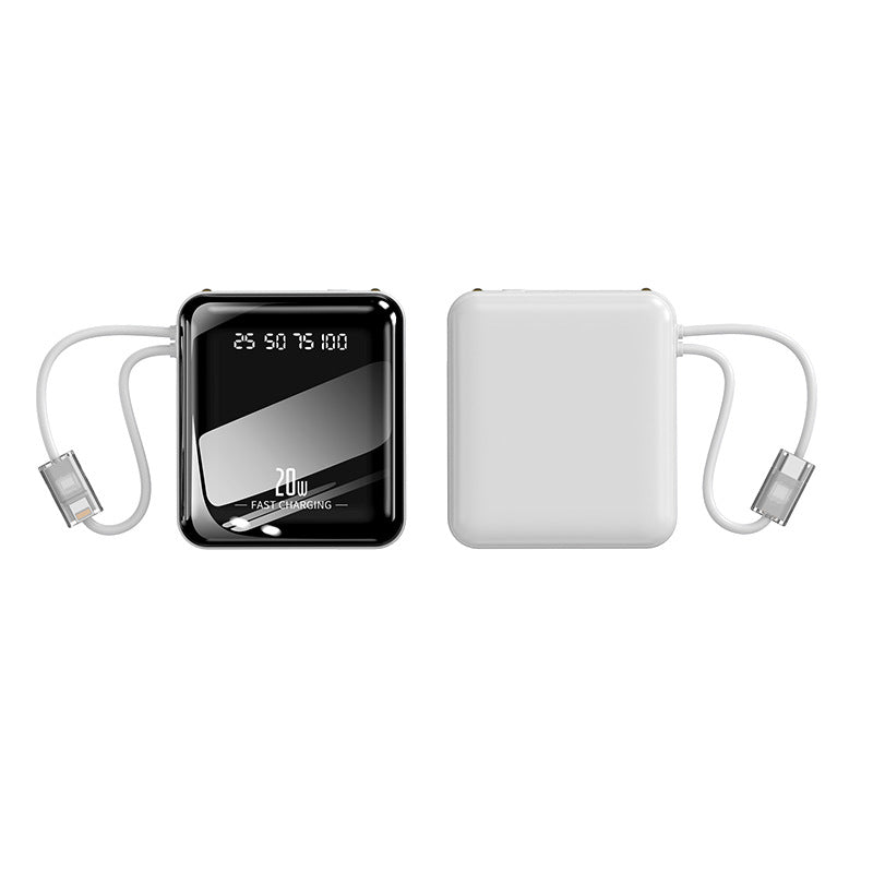 tragbare schnelle Powerbank mit integriertem Ladekabel und digitaler Anzeige Brehn
