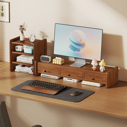 Massivholz-Monitorständer und Schreibtischorganizer mit zweistufigem Regal und Kabelmanagement