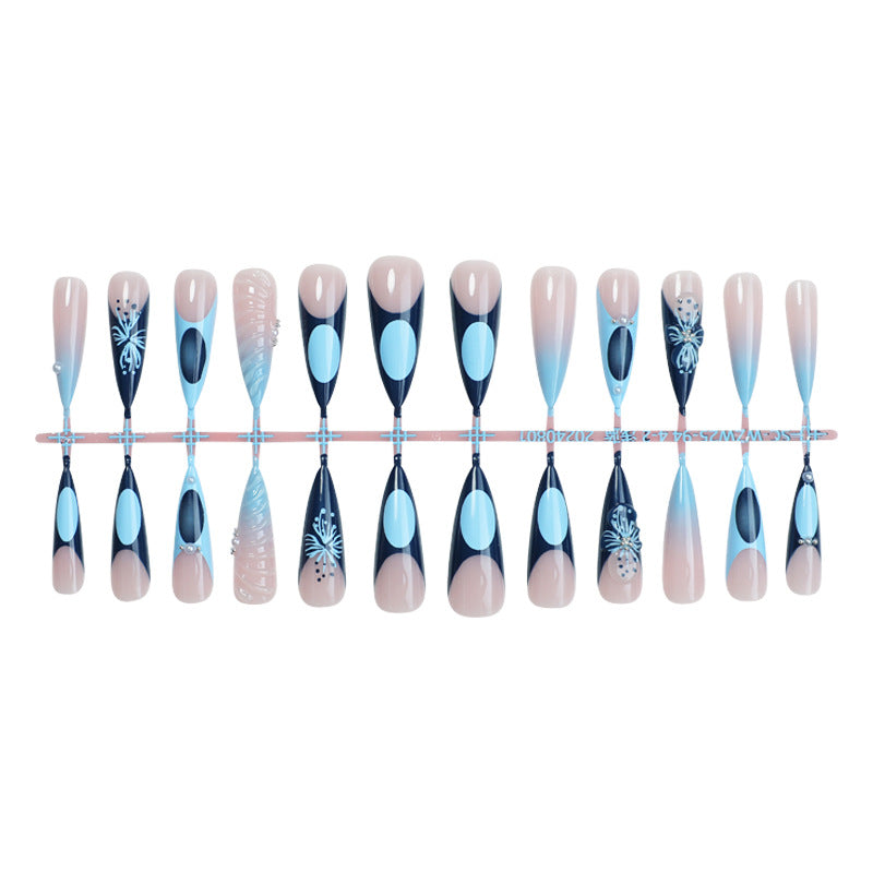 Dekoratives Press-On Nagelkunst-Set mit elegantem Ombre- und Blumenmuster Brehn