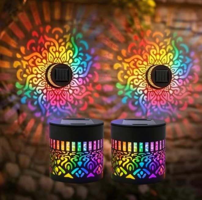 Outdoor Mandala Solar-Projektionswandlichter mit gemustertem Metallgehäuse und automatischem Dämmerungs-zu-Dawn-Sensor Brehn