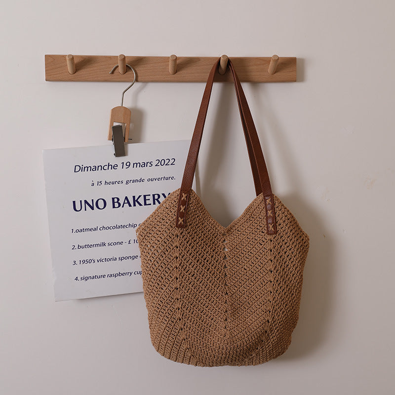 Handgefertigte Basttasche mit Robusten Ledergriffen Brehn