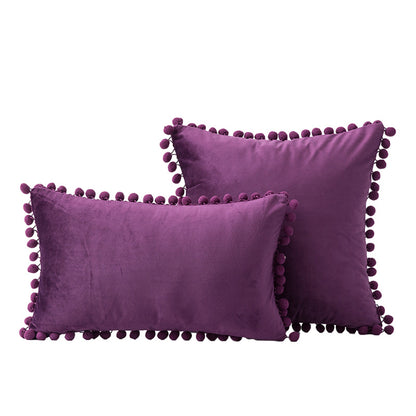 Velvet Pom-Pom Fransen Quadrat- und Lendenkissen Set
