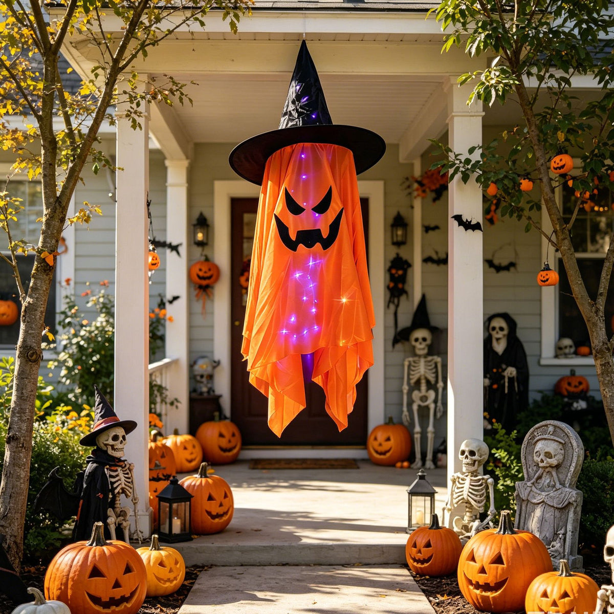 Gruselige Halloween Dekofigur mit leuchtenden Augen