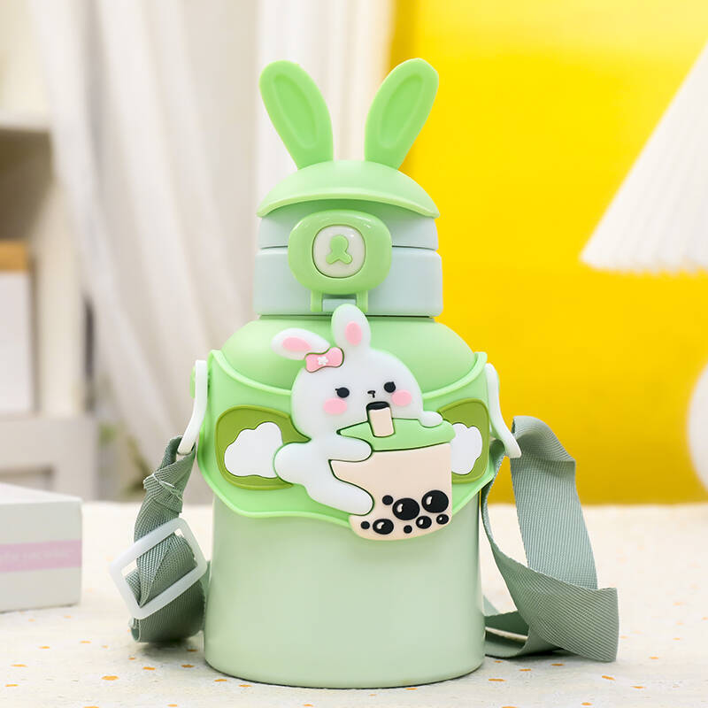 Damen Isolierte Trinkflasche mit buntem Hasenmotiv Brehn