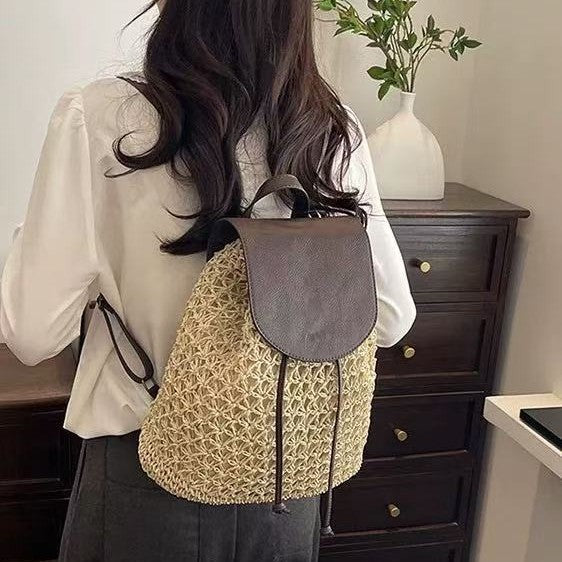 Damen Handgeknüpfte Rucksacktasche mit Lederakzenten Brehn