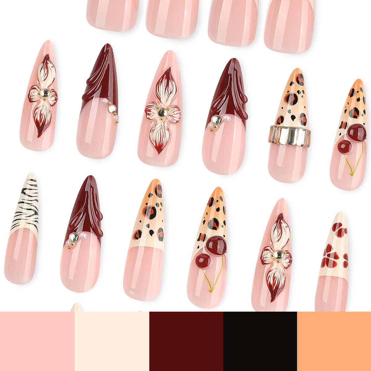 Künstliche Nagelkunst mit floralen und tierischen Motiven Brehn