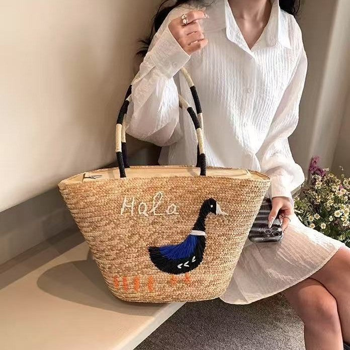 Handgefertigte Tasche mit Kreativer Tierstickerei Brehn