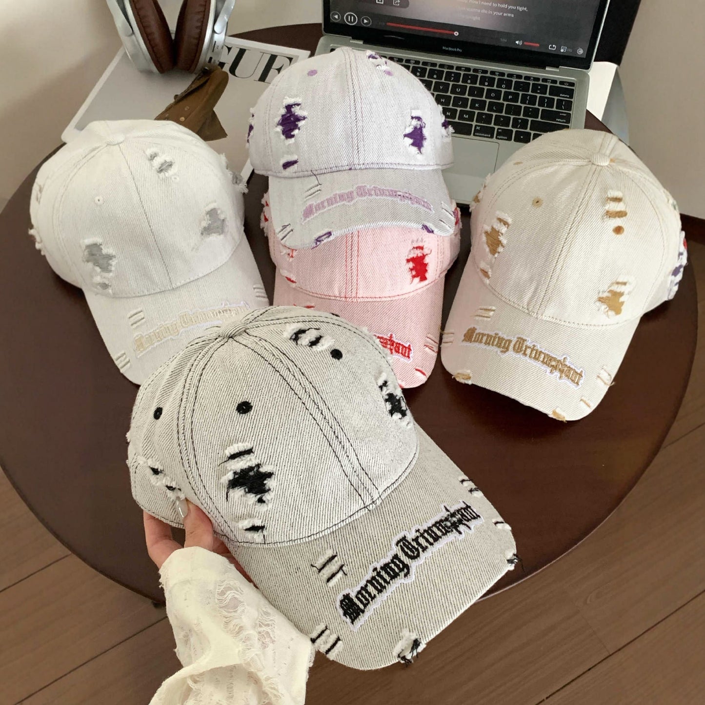 Damen Destroyed Denim Baseball Cap Brehn