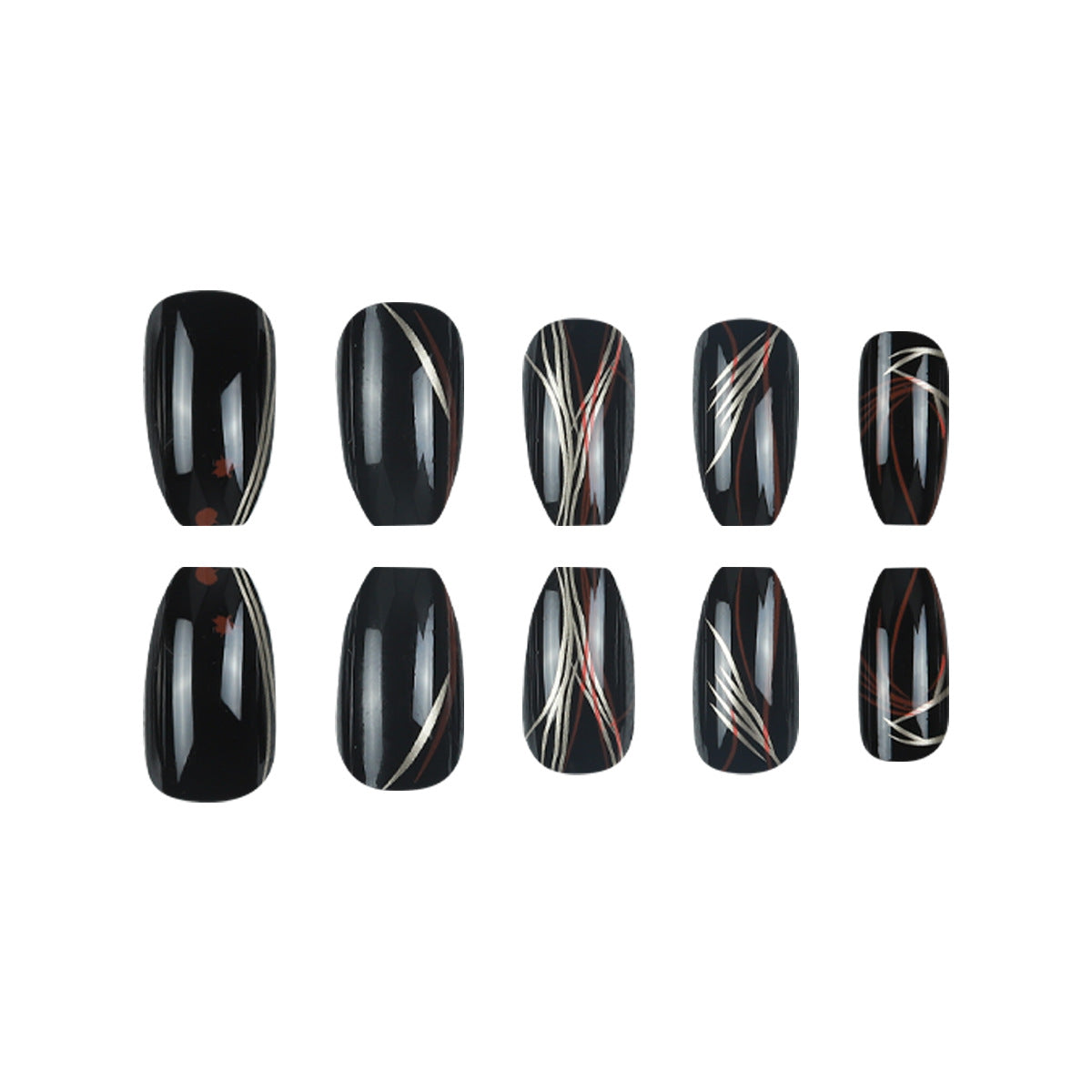 Stylische Stiletto Druck-Nägel mit abstraktem Design Brehn