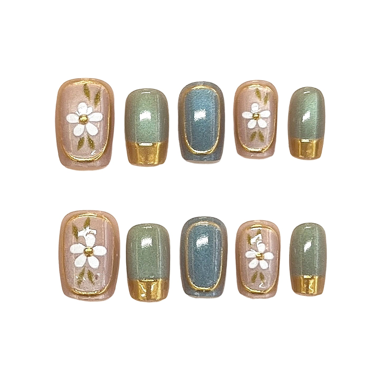 Floral Accent Press-On Nagel Kunst Set Brehn
