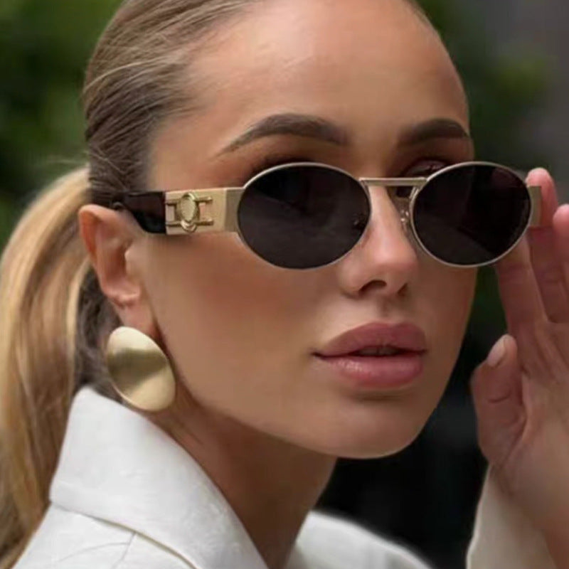 Damen runde Sonnenbrille mit modischem Metallrahmen und UV-Schutz Brehn