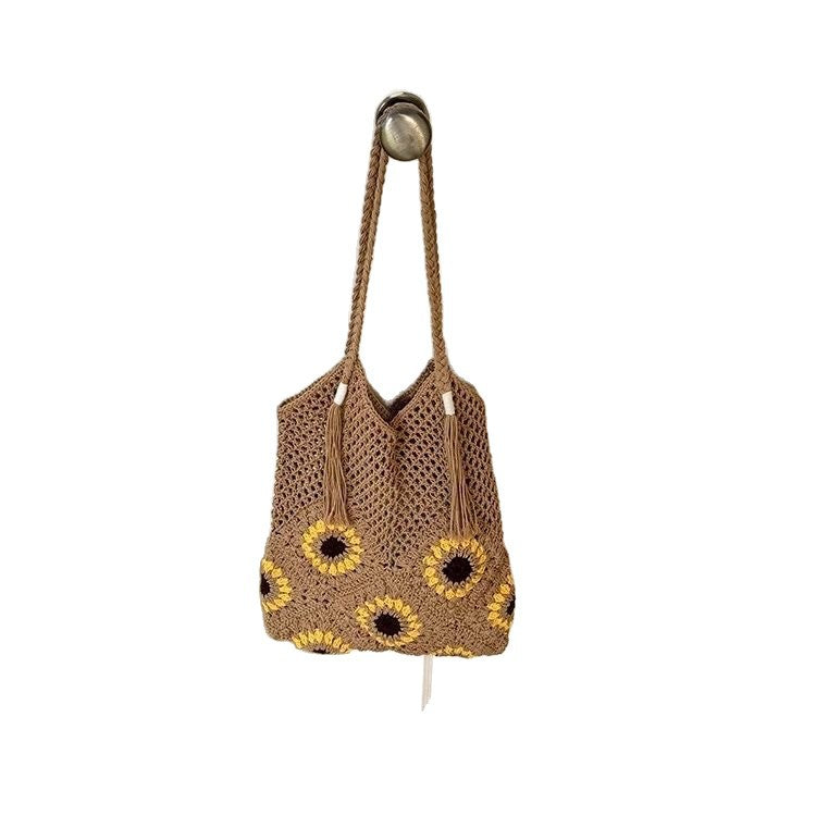 Makramee Einkaufstasche mit Sonnenblumenmuster Brehn