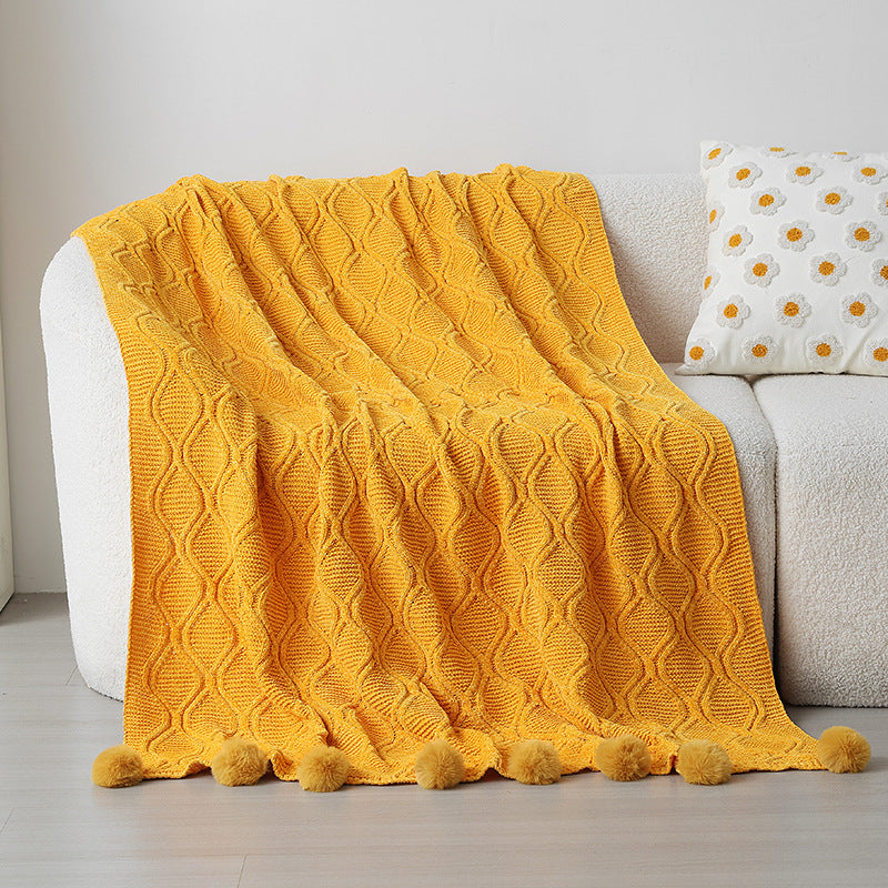 Damen Strickdecke mit dekorativen Pompons Brehn