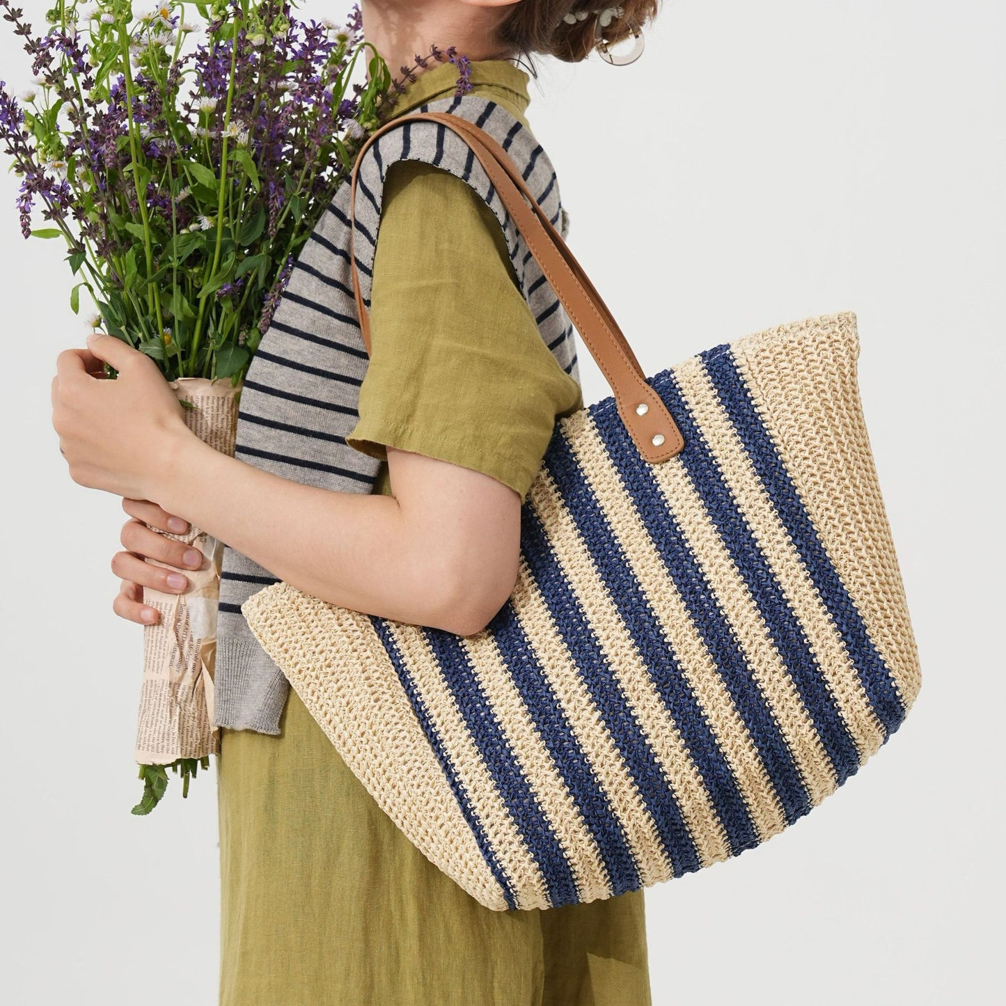 Handgefertigte Strandtasche mit Strukturiertem Streifenmuster Brehn