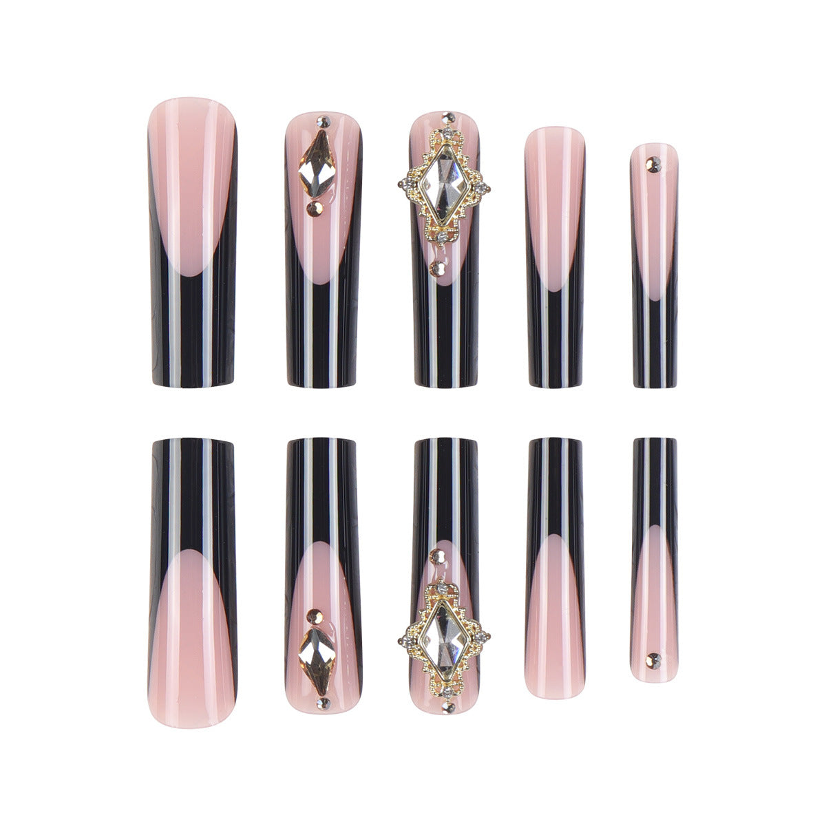 Elegante Stiletto Druck-Nagelverlängerungen mit dekorativen Juwelen Brehn
