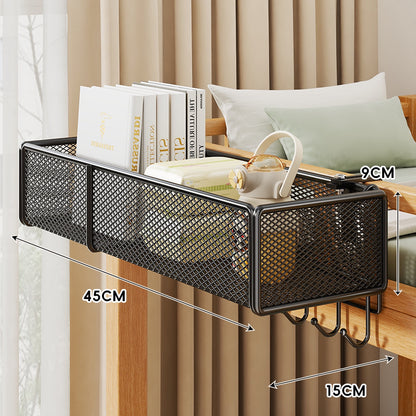 Klemmbares Mesh-Bettseitenregal mit mehreren Haken