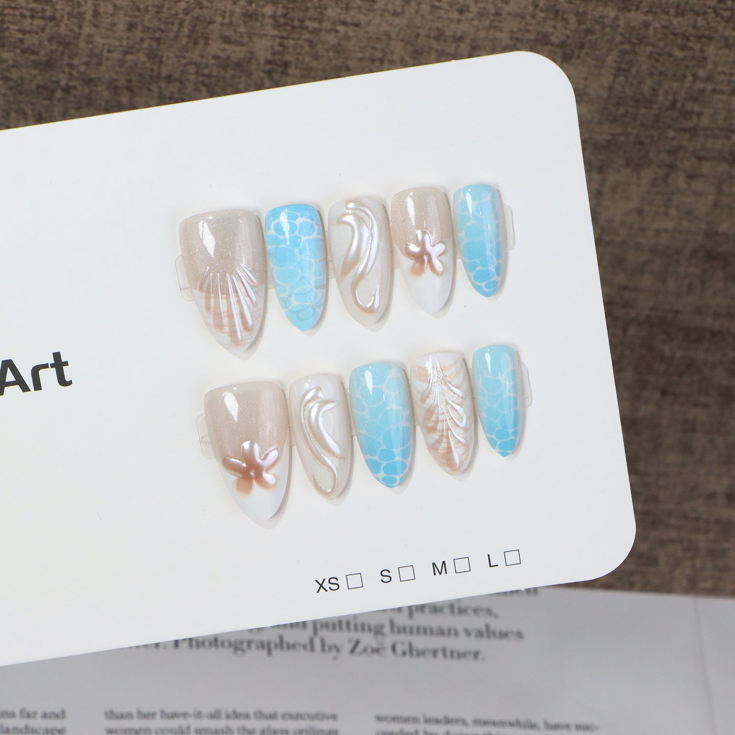 Ozean-inspiriertes Press-On Nagelkunst-Set Brehn