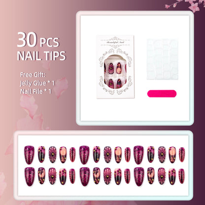 Dekoratives Press-On Nagelset mit künstlerischem Design