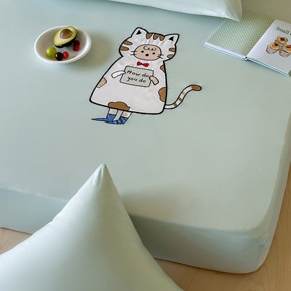 Spannbettlaken mit niedlichem Katzen-Print und elastischem Rundumgummi