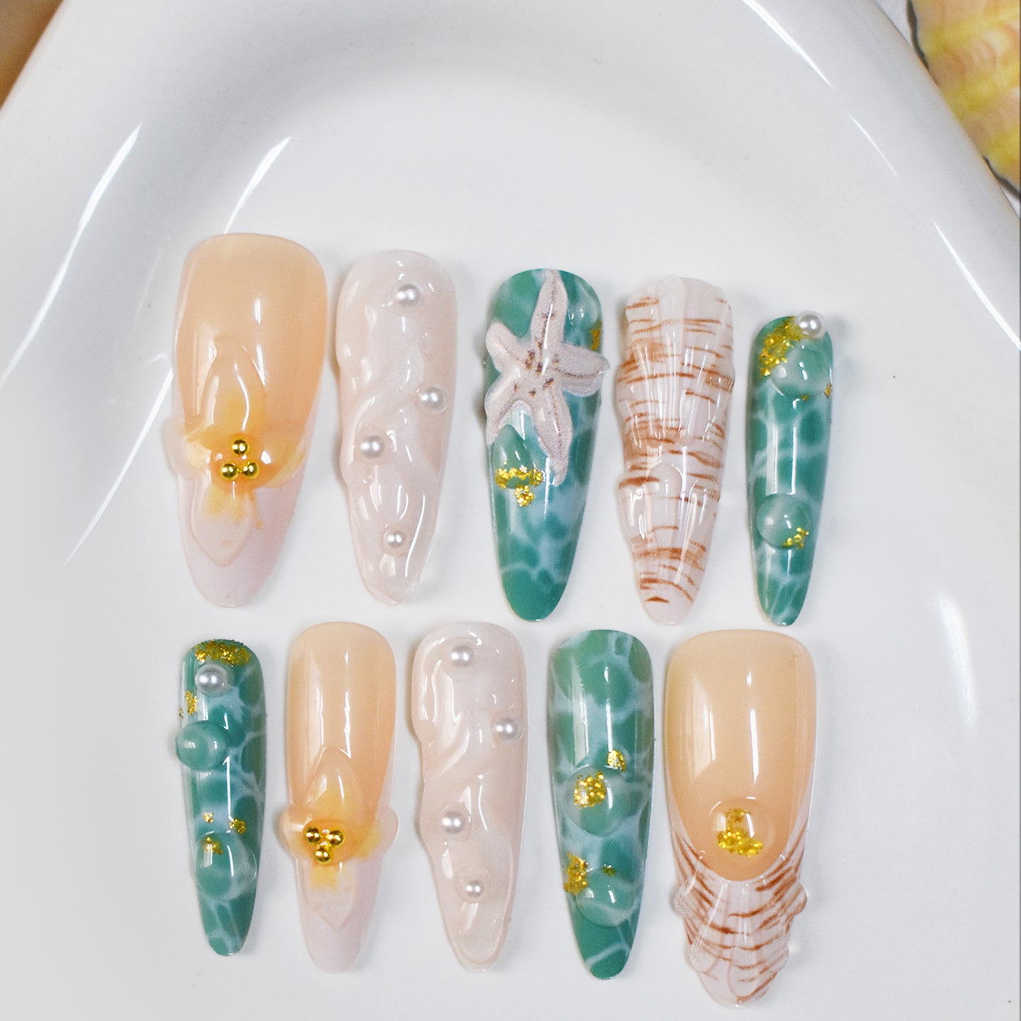 Thematische vom Ozean inspirierte Press-On-Nagelerweiterungen Brehn