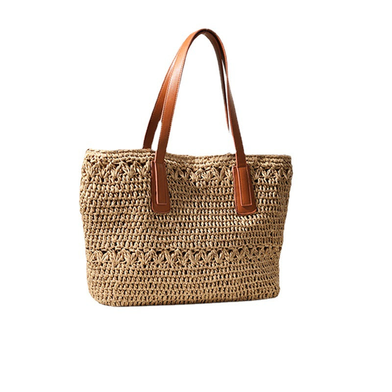 Geflochtene Basttasche mit Robusten Ledergriffen Brehn