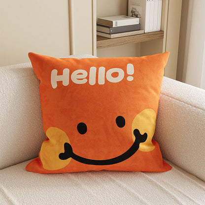 Square Plush Decorative Cushion Pillow with Illustrated House 'Room' Motif