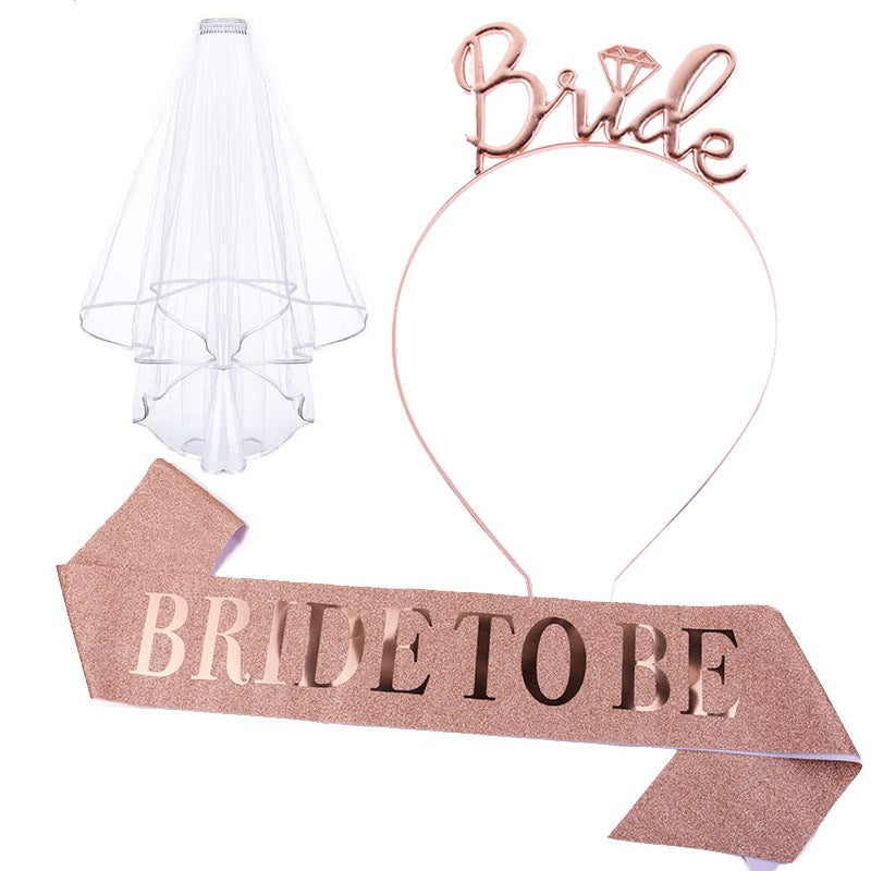 Damen Braut-Accessoires Set mit schimmerndem Schleier und personalisiertem Sash Brehn