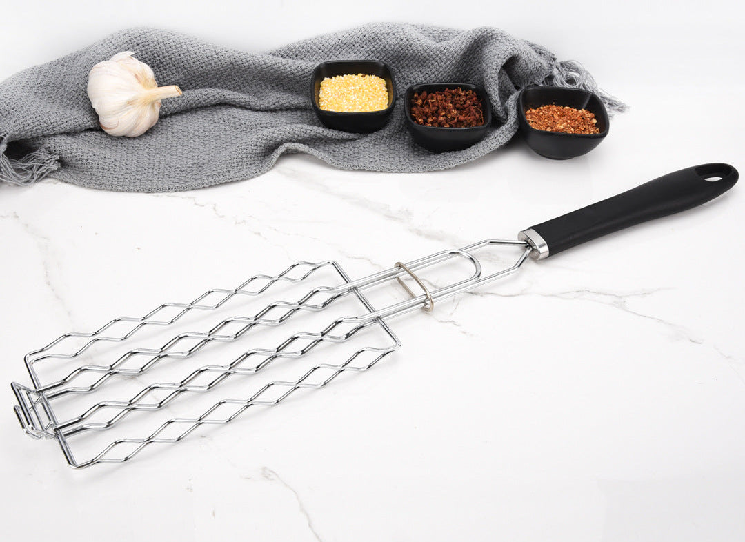 Wellenstahl Grillkorb Für Bratwürste mit Klappbarer Klemme und Hitzebeständigem Griff Brehn