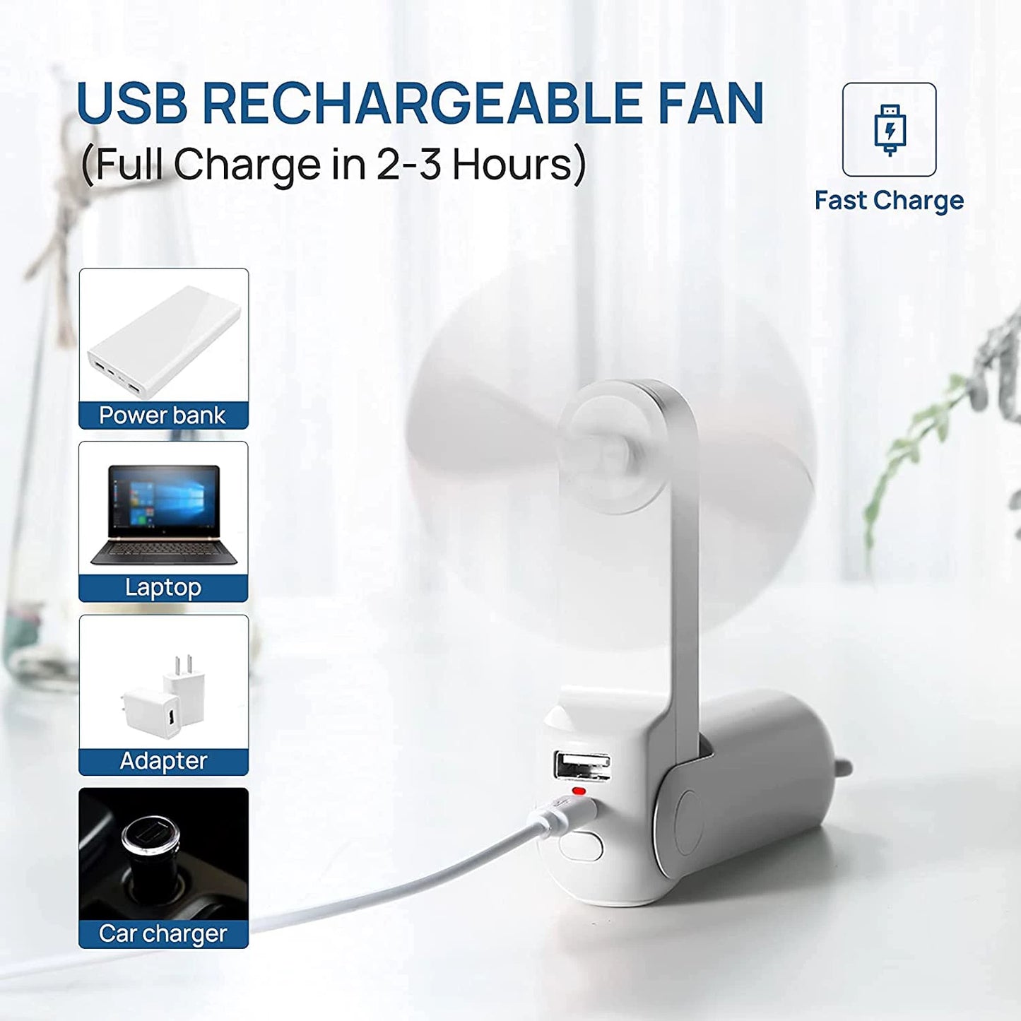 Unisex Einheitsgröße faltbarer aufladbarer Handventilator mit integriertem Powerbank und dualen USB-Ladeports Brehn