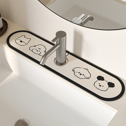 Decorative Anti-Slip Silicone Faucet Counter Tray Mat with Cute Dog Faces