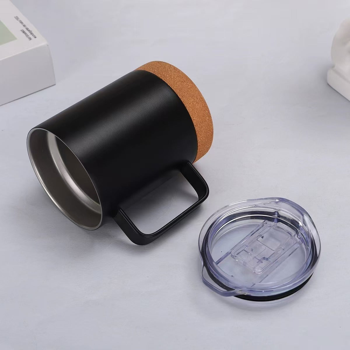Damen eleganter Kaffeebecher mit Korkboden und durchsichtigen Deckel Brehn