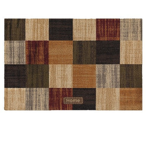 Decorative Absorbent Non-Slip Entrance Doormat with Patchwork Plaid Pattern and 'Home' Embossed Accent