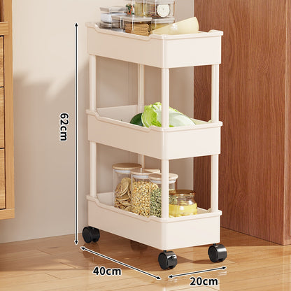 Slim Vertikaler Rollender Küchenlagerschrank mit tiefen Tablettregalen und verriegelbaren Rollen