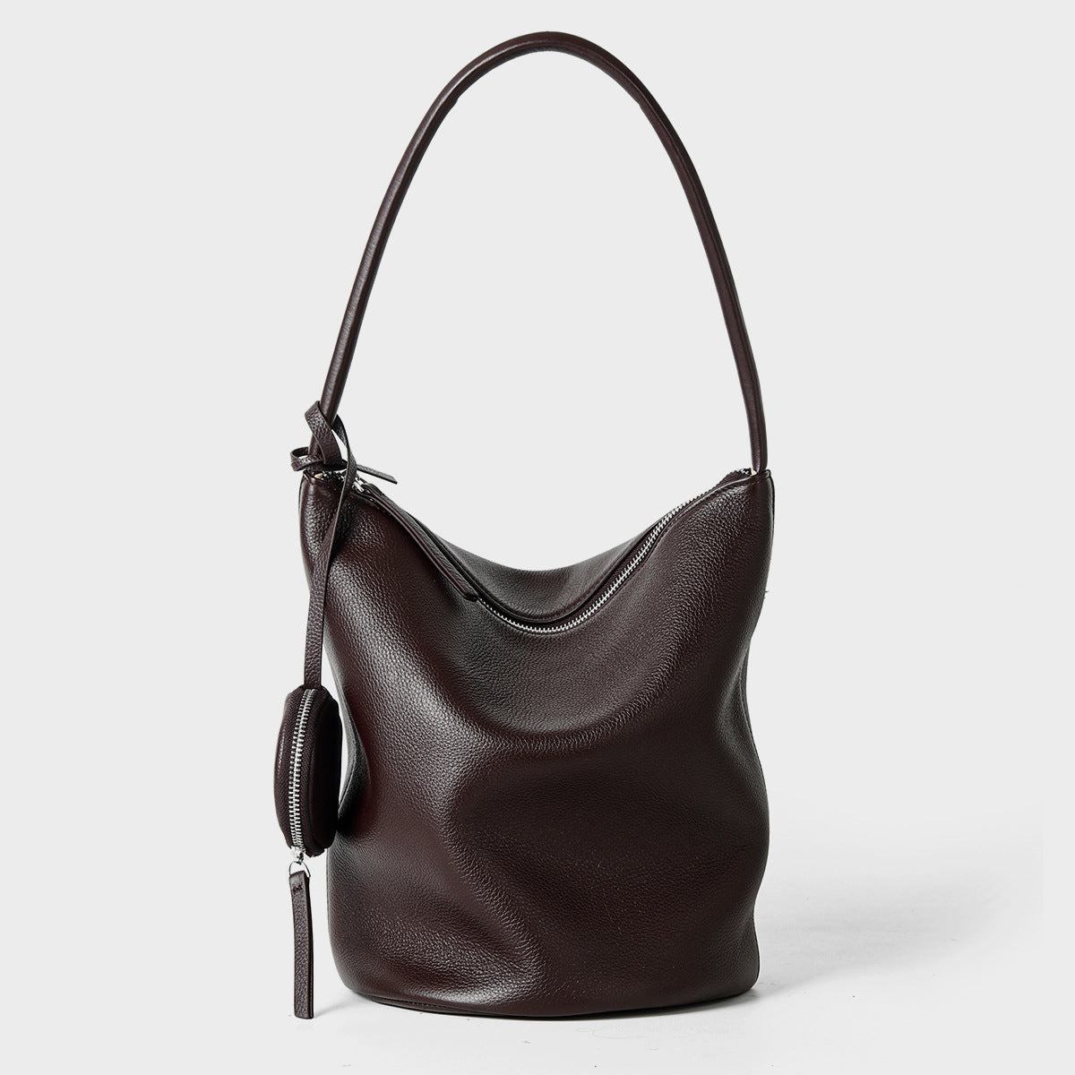 Schluffige genarbte Bucket Hobo Tasche mit gebogenem Reißverschluss und abnehmbarem Münzbeutel