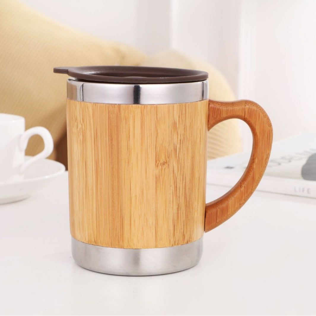 Damen nachhaltiger Isolierkaffee-Becher mit Holzgriff Brehn