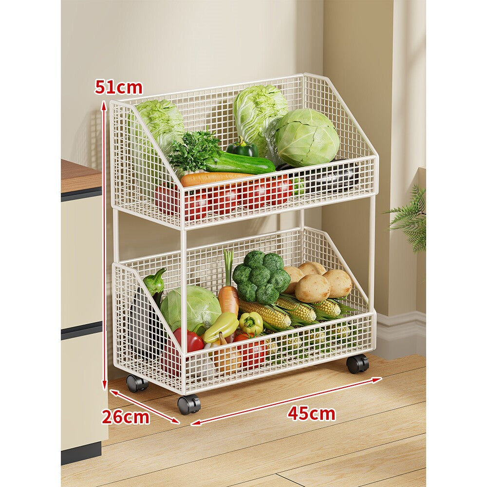 Zwei-Stufiges Mesh-Rollwagen Küche Obstlagerwagen