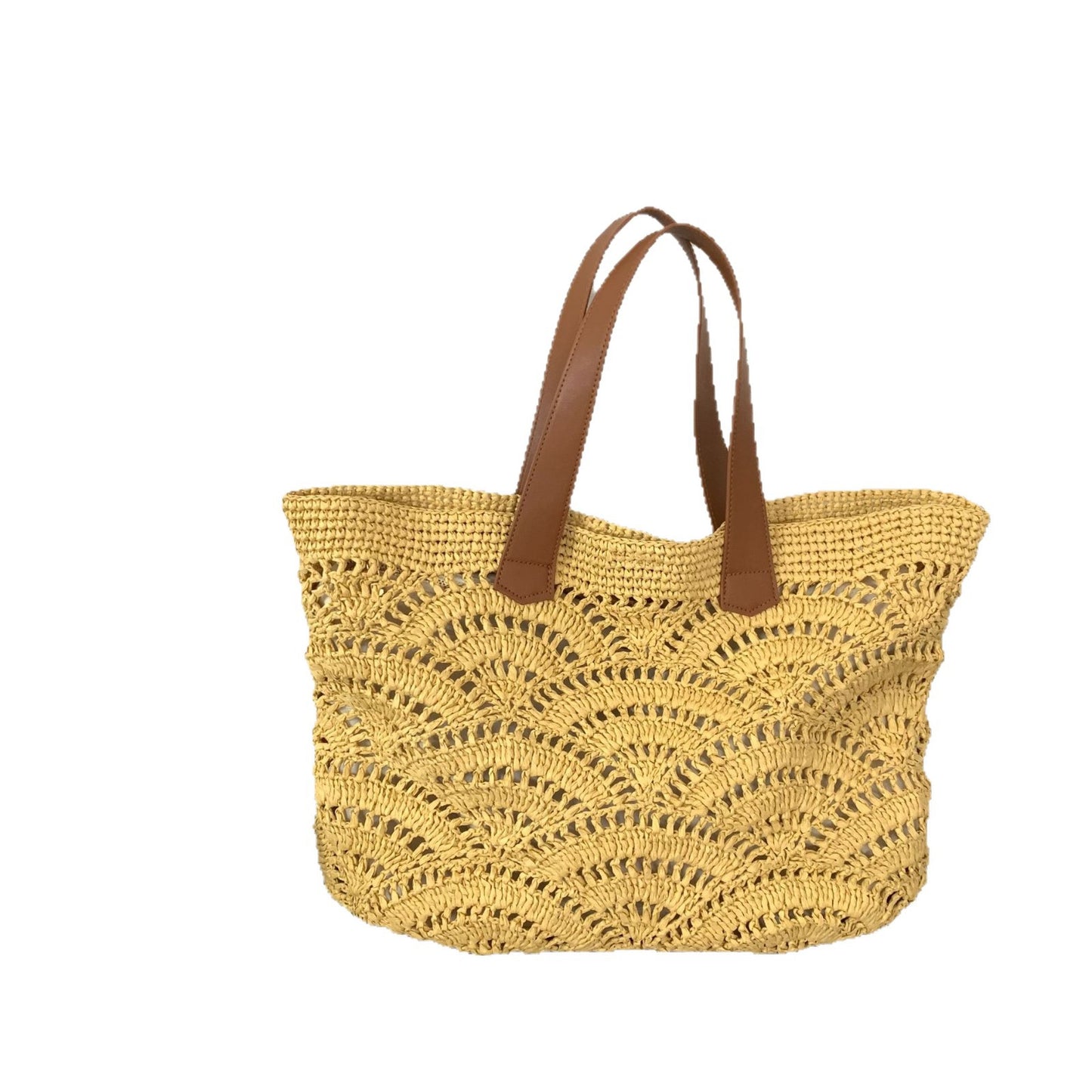 Handgewebte Makramee-Tasche mit Ledergriffen Brehn