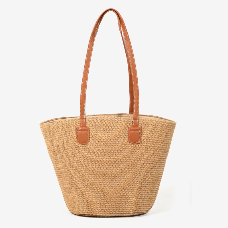 Damen elegante Strohtasche mit stilvollen Ledergriffen Brehn