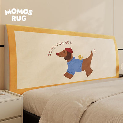 Upholstered Headboard Protector Cover with Cartoon Dog Suede-Look Finish