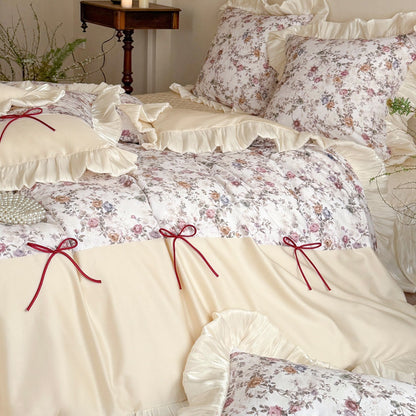 Vintage Floral Rüsch Luxus Baumwolle Bettbezug und Kissenbezug Set
