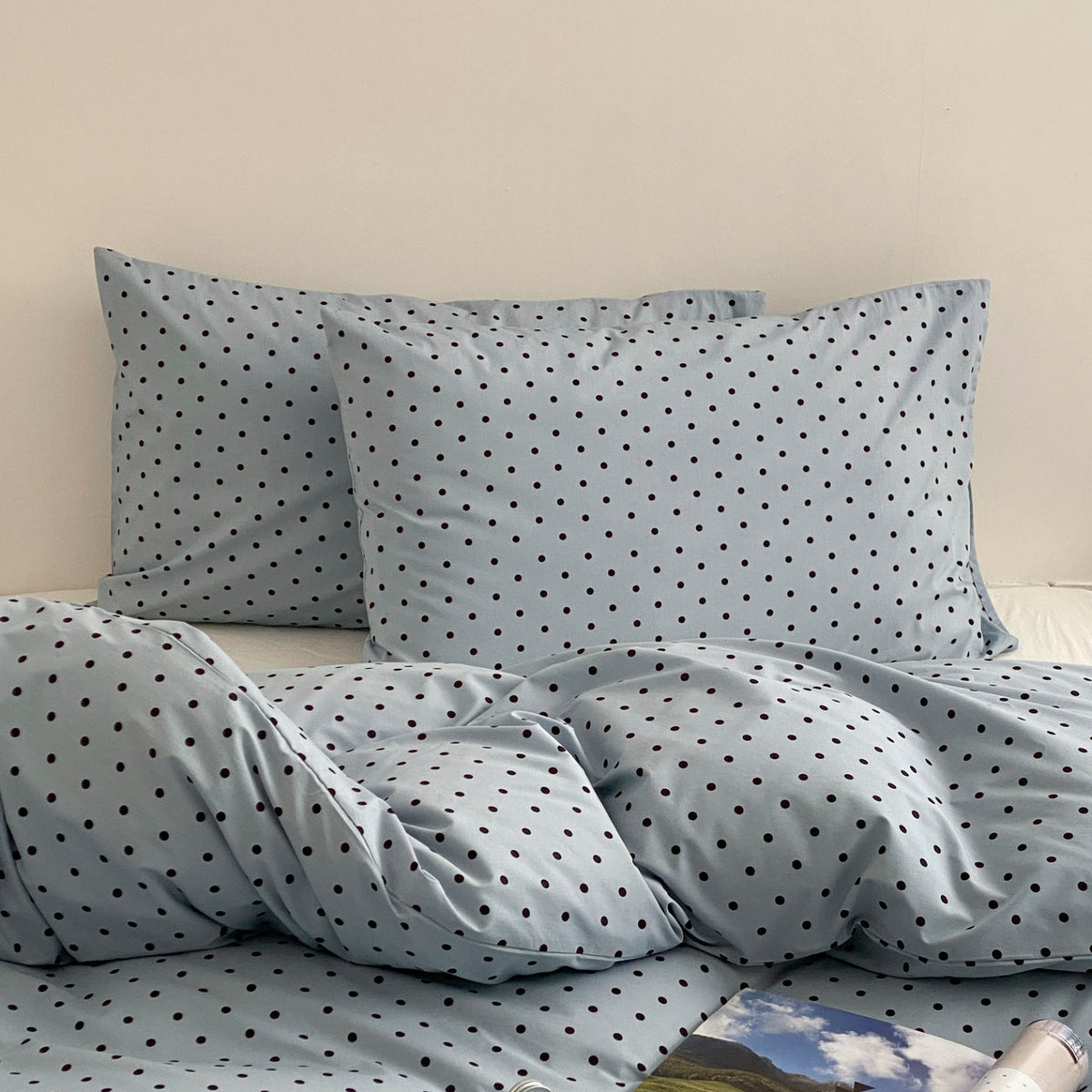 Atmungsaktives Baumwoll-Percale-Punkte-Duvet-Bezug-Set mit Reißverschluss und Kissenbezügen