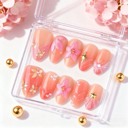 Blumenverzierte Press-On Nagelkunst Set 1790738249