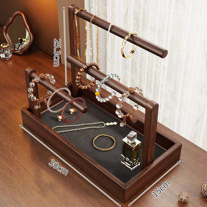 Holz Stufen Schmuck Display Ständer mit drei Stangen und Ablagewanne