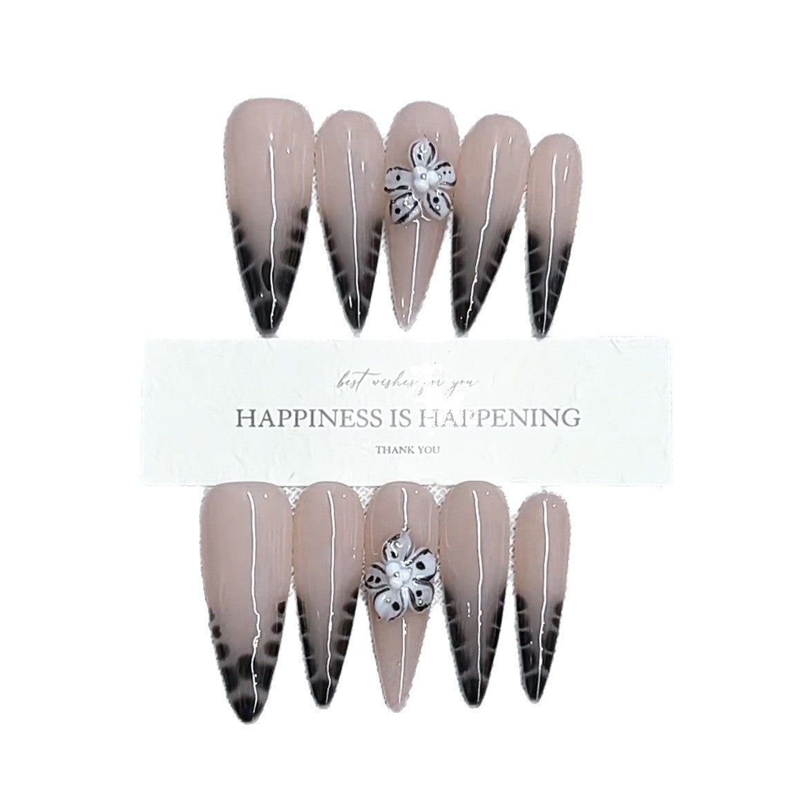 Elegante Stiletto Press-On Nagelset mit floralem Design Brehn