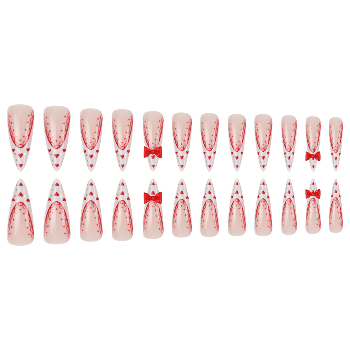 Stiletto Press-On Nail Art Set mit Herz- und Schleifen Design Brehn